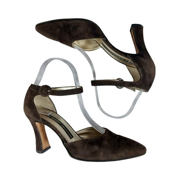 ANNE KLEIN! CHIC CHOCOLATE BROWN GENUINE SUEDE LEATHER STYLIZED HEELS! SZ 7M - Picture 6 of 11